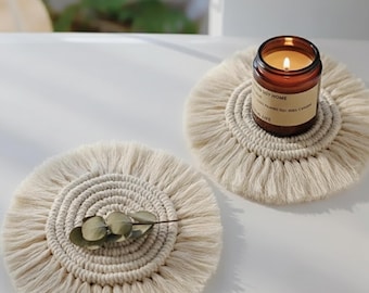 Crochet Coaster set of 4, Round Placemats, Macrame Mug Rugs, Drink Coasters, Boho Decor, Coffee Table Decor, Christmas Gift