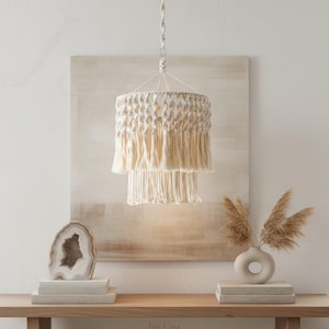 Macramé lampenkap, boho hanglamp, boho plafonddecor, kroonluchterverlichting, cadeau nieuw huis