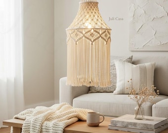Macrame Wall Hanging Lamp Shade, Boho Pendant Light, Wedding Decorations, Boho Ceiling Decor, Housewarming Gift