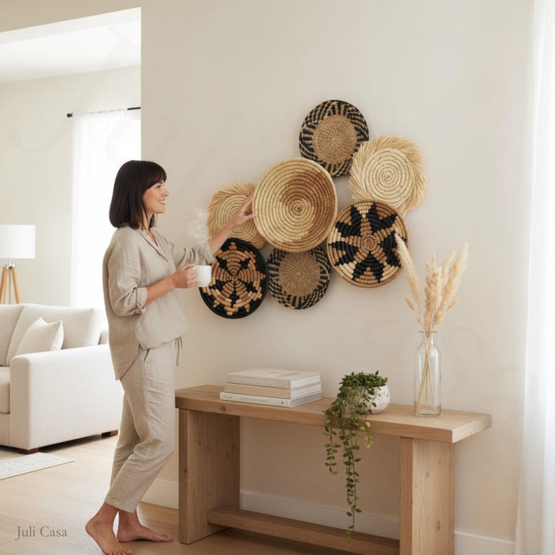 Boho Woven Wall Basket Set, Seagrass and Rattan Wall Art - Etsy