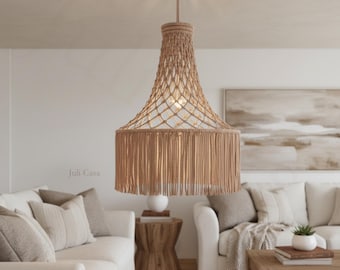 Macrame Lamp Shade, Large 20" Boho Chandelier, Rustic Pendant Light Cover, Coastal Nursery Lighting, Beach House Decor, Large Wedding Gift