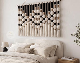 Macrame Wall Hanging, Woven Tapestry, Color Block Wall Decor, Japandi Bedroom Headboard, Boho Living Room Accent, New Home Gift