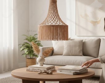 Macrame Lamp Shade, Large 20" Boho Chandelier, Rustic Pendant Light Cover, Coastal Nursery Lighting, Beach House Decor, Large Wedding Gift