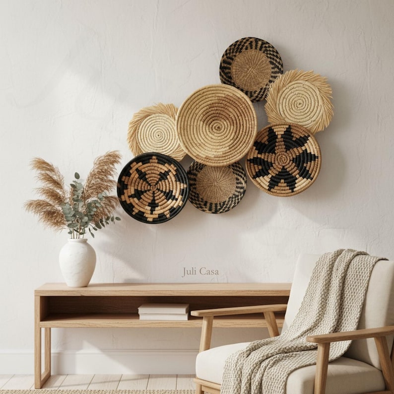 Boho Woven Wall Basket Set, Seagrass and Rattan Wall Art - Etsy