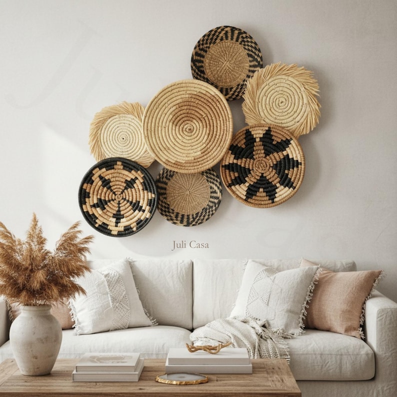 Boho Woven Wall Basket Set, Seagrass and Rattan Wall Art - Etsy