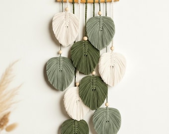 Macrame Leaf  Wall Hanging, Sage Green Wall Art, Safari Nursery Decor, Botanical Wall Art, Farmhouse Wall Decor, Mother's Day Gift