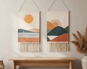 Boho Cotton Woven Wall Tapestry, Geometric Textile Art