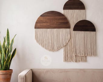 Macrame Wall Art 3 Piece Set, Round Woven Tapestry, Macrame Wall Hanging, Half Moon Wall Decor, Japandi Decor, Mother's Day gift