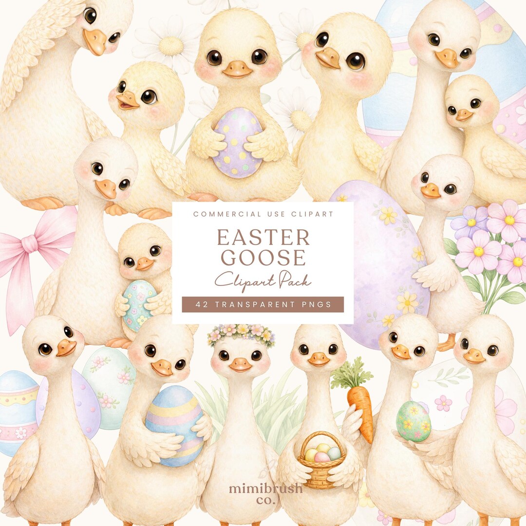 Easter Goose Clipart: Watercolor Spring Baby Animal PNG Set (digital ...