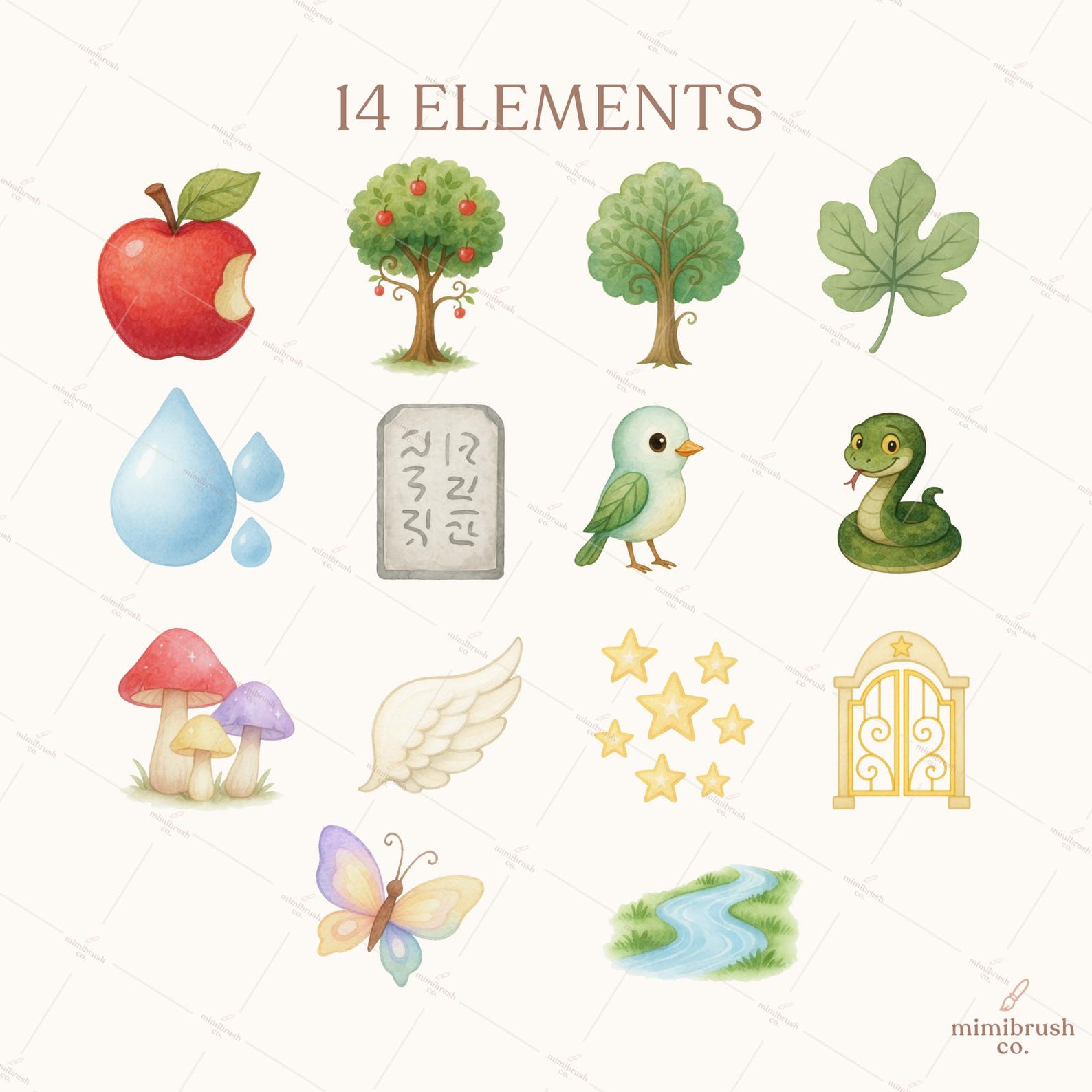 Adam and Eve Clipart: Garden of Eden Watercolor Bible Story PNG Set for ...