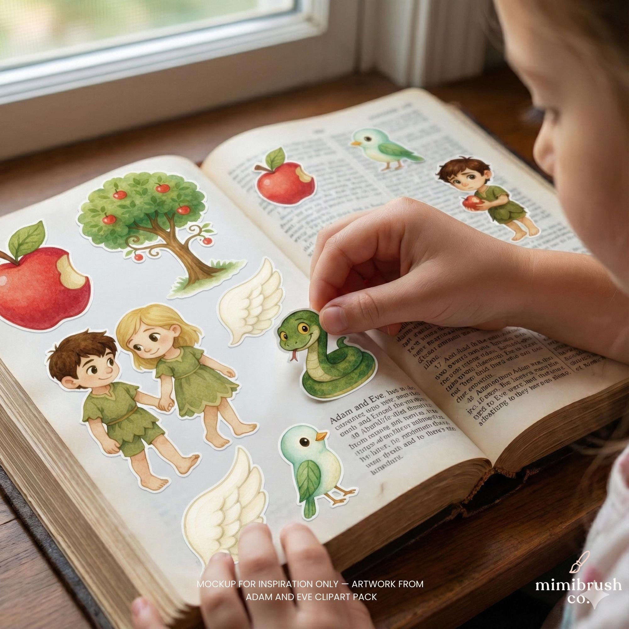 Adam and Eve Clipart: Garden of Eden Watercolor Bible Story PNG Set for ...