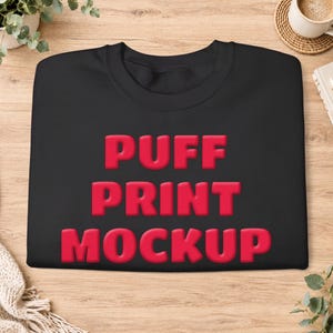 Puff Print mockup, Metallic Print Glitter Print special effect mockups, editable template file for Printify speciality print effect texts