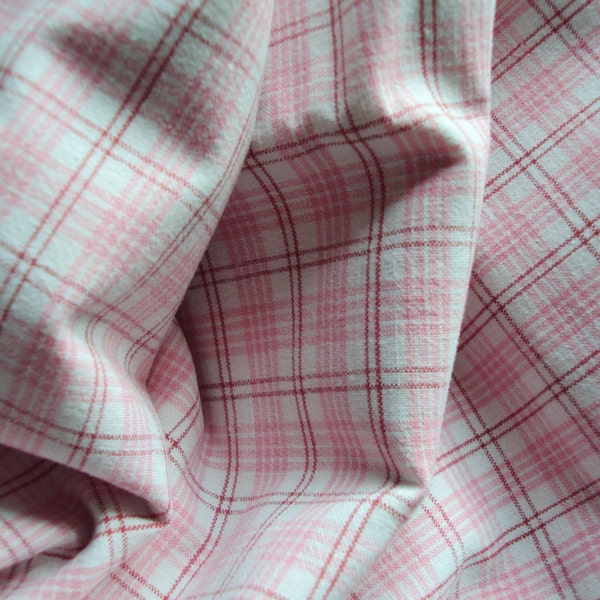 Vintage French Cotton Fabric Pink Check Plaid Suitable for Patchwork Quilting Lavender Bags Feedsack Pillow Napkins