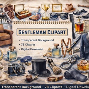 Gentleman Clipart, Classy Men’s Fashion PNG, Whiskey Illustrations, Party Decor, Tuxedo, instand download