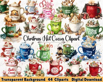 Christmas Cocoa Clipart , Hot Chocolate PNG, Cozy Winter Coffee, Holiday Drinks PNG, Commercial Use