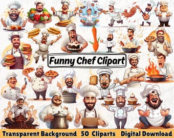 Funny Chef Clipart, Quirky Cooking PNG, Cartoon Chef Illustrations, Baking & Kitchen Decor, Commercial Use
