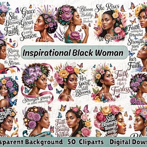 Inspirational Black Woman PNG, Christian Faith Quotes, Afro Girl Clipart, Praying Women, Bible Verse