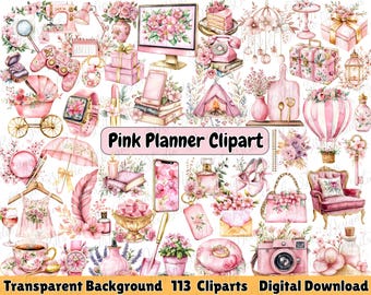 Pink Planner Girl Clipart, Watercolor Fashion Planner, Cozy Journal PNG, Book Lover, Commercial Use