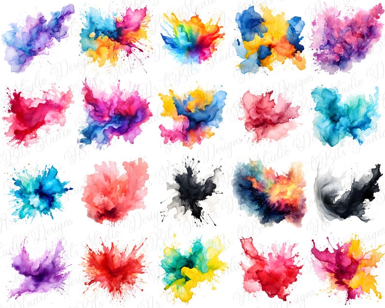 Splash Header Watercolor Color Splash Clipart Bundle | Paint Splatter PNG | Alcohol ...