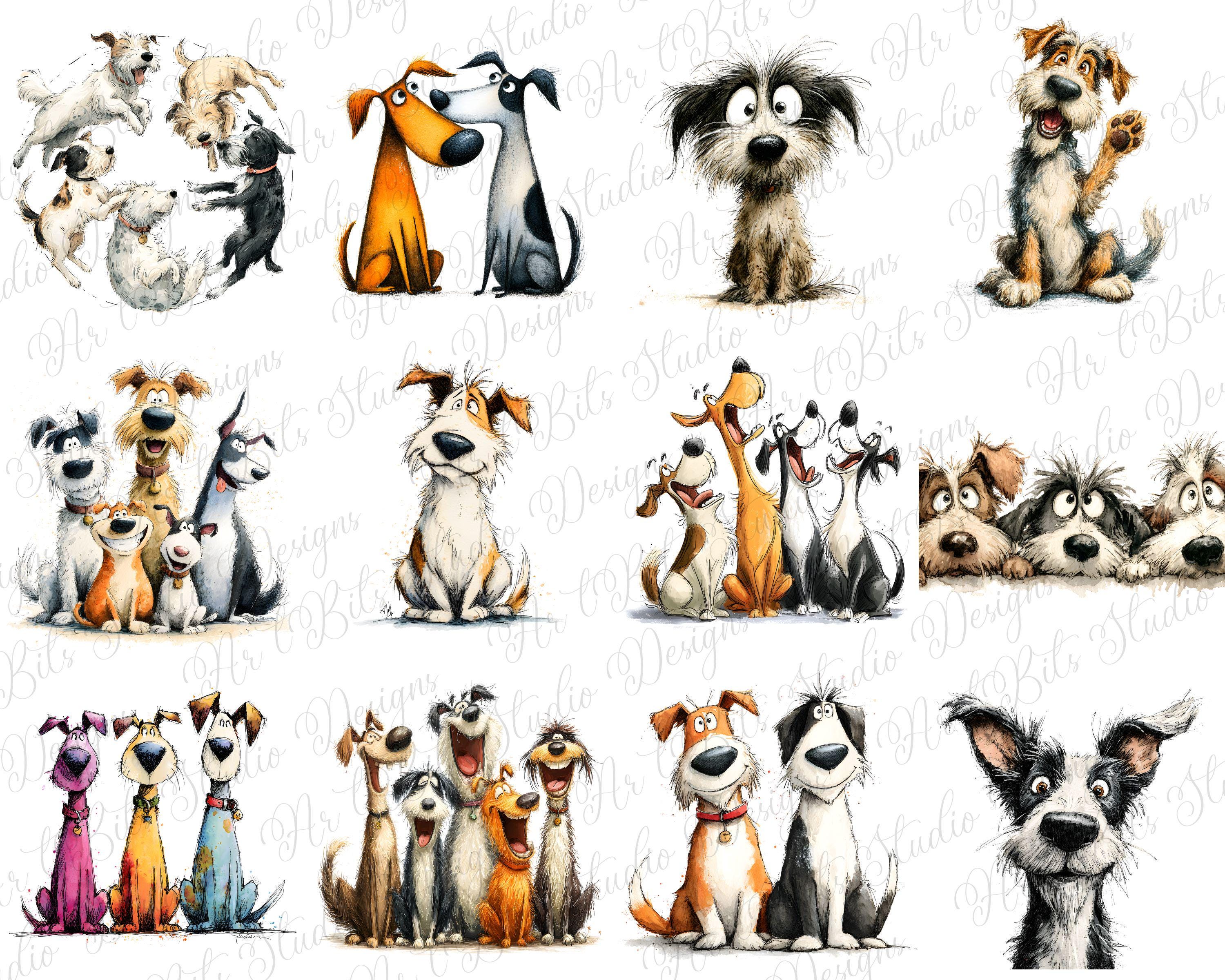 Quirky Dog Clipart Bundle, Funny Pets PNG, Whimsical Dogs Breeds ...