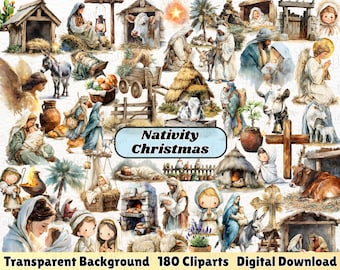 Nativity Christmas Clipart, Biblical Scene Digital Art, Jesus Birth, Biblical PNG, Religious Holiday