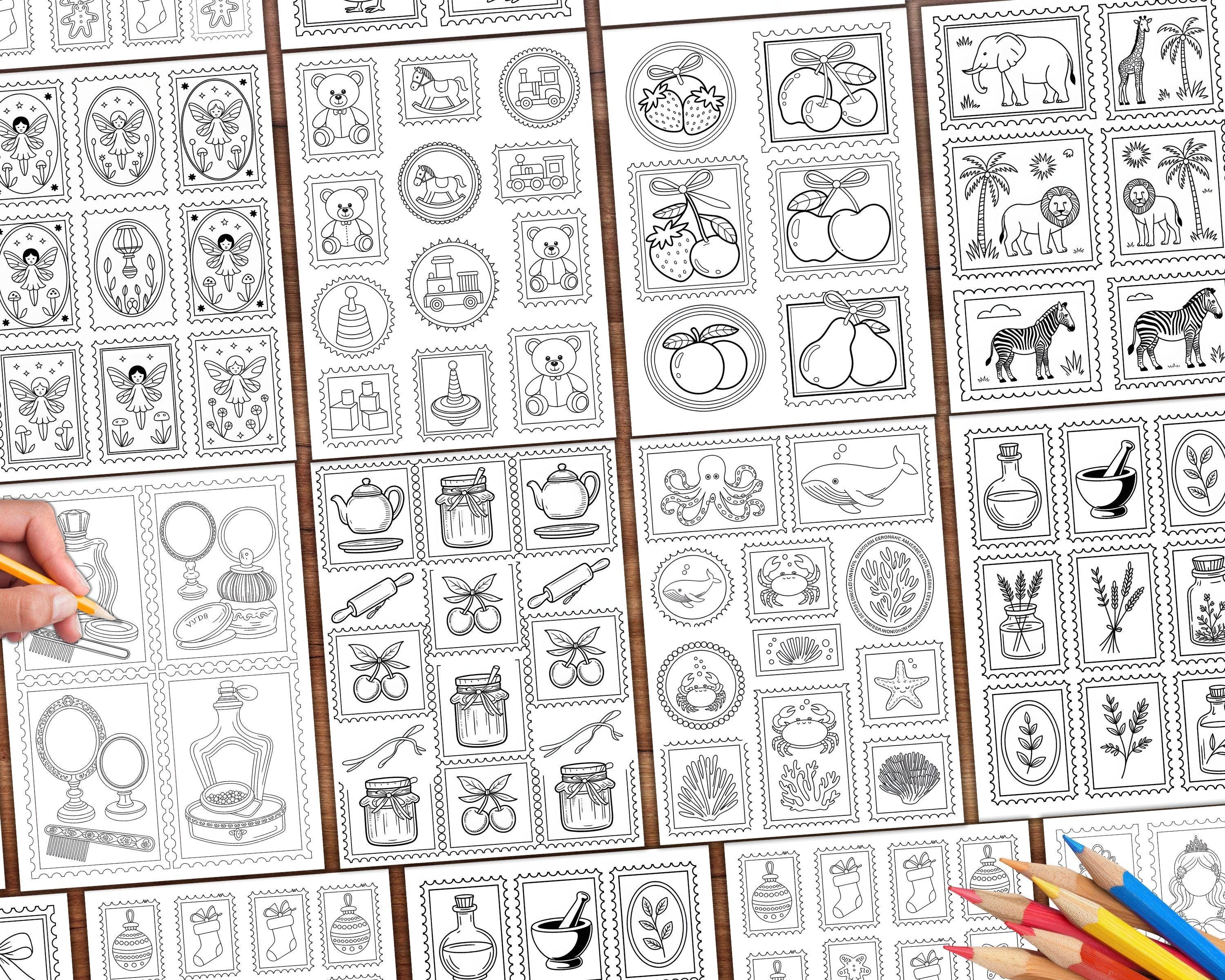 Postage Stamp Coloring Pages, Vintage Stamp Pattern, Printable Coloring ...