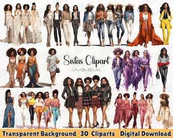 Sistas Clipart, Black Women, Afro Girl Boss, Black Queen Sisters, Melanin Girlfriends, African Sublimation