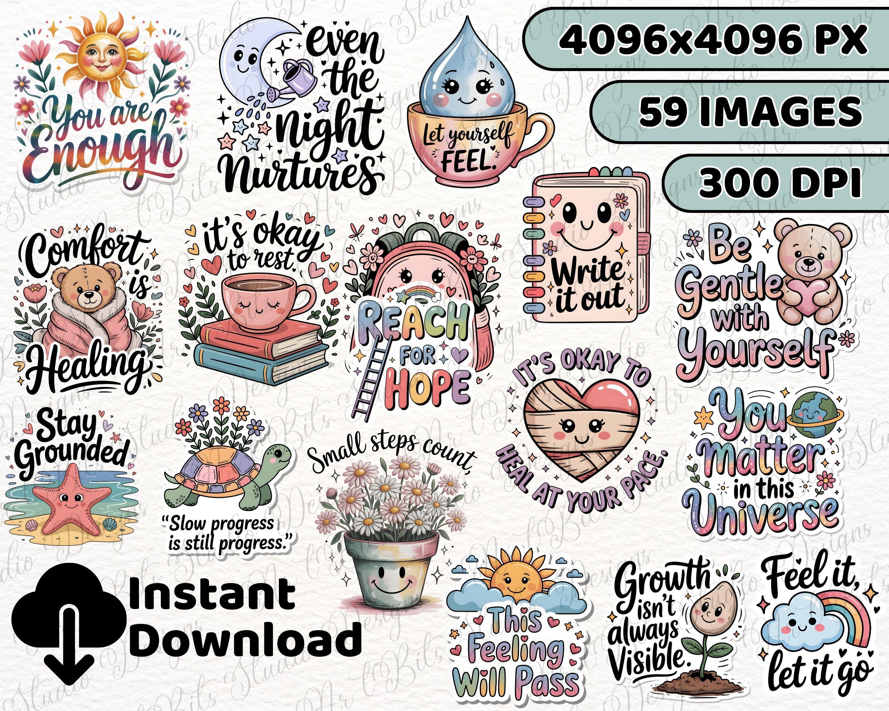 Funny Mental Health PNG Bundle, Therapy Stickers, Self Care Art ...