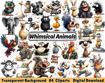 Whimsical Animals Clipart Bundle | Quirky Funny Safari & Woodland Animals PNG | Silly Animal, Instant Download