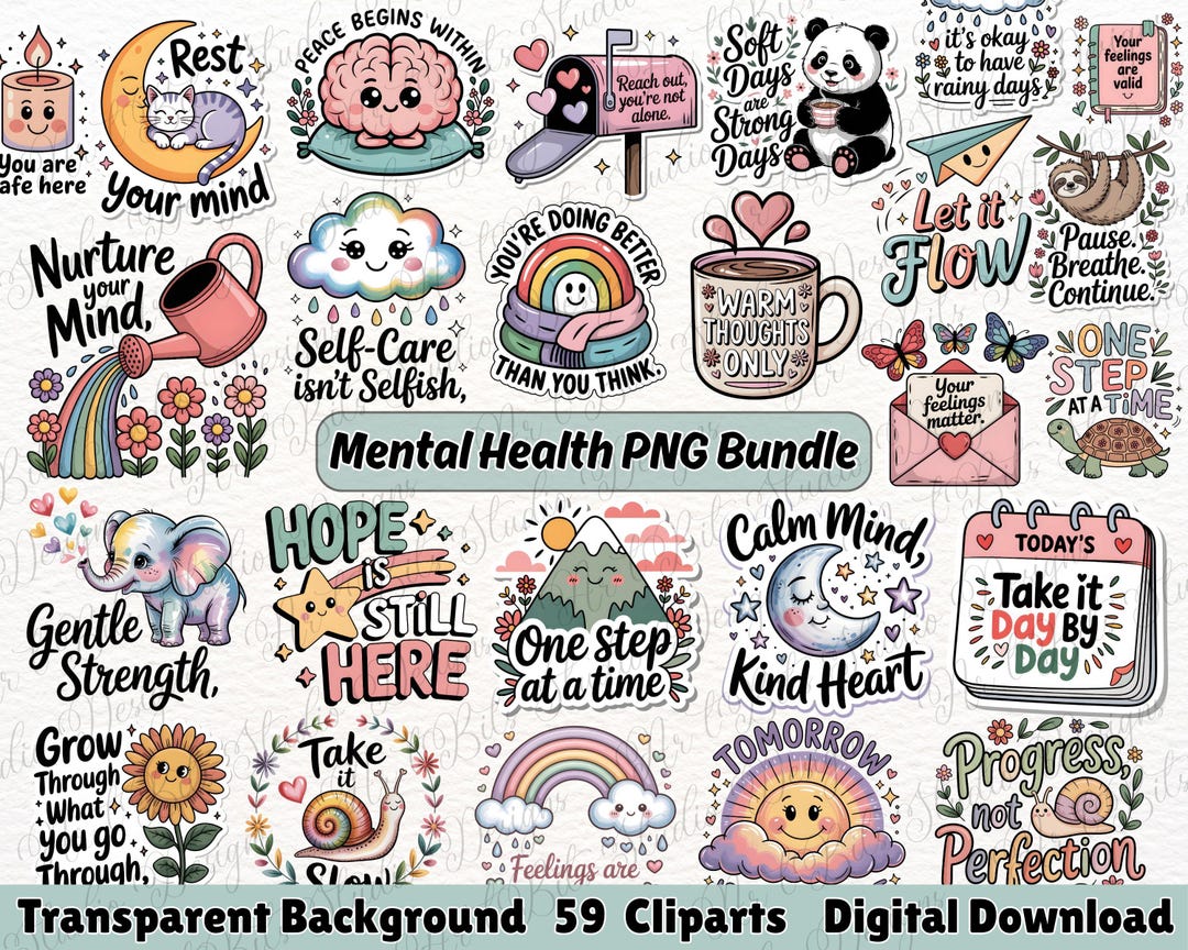 Funny Mental Health PNG Bundle, Therapy Stickers, Self Care Art ...