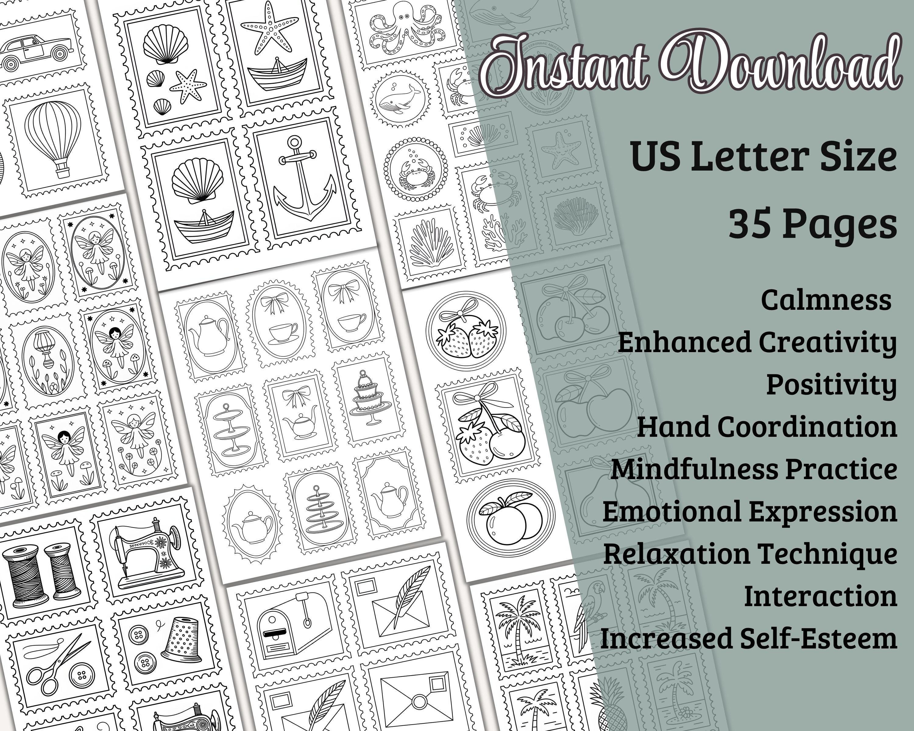 Postage Stamp Coloring Pages, Vintage Stamp Pattern, Printable Coloring ...