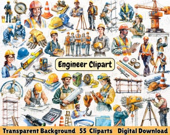Clipart di ingegnere / PNG di operaio edile ad acquerello / Illustrazione di ingegnere donna / Professione di ingegnere / Uso commerciale