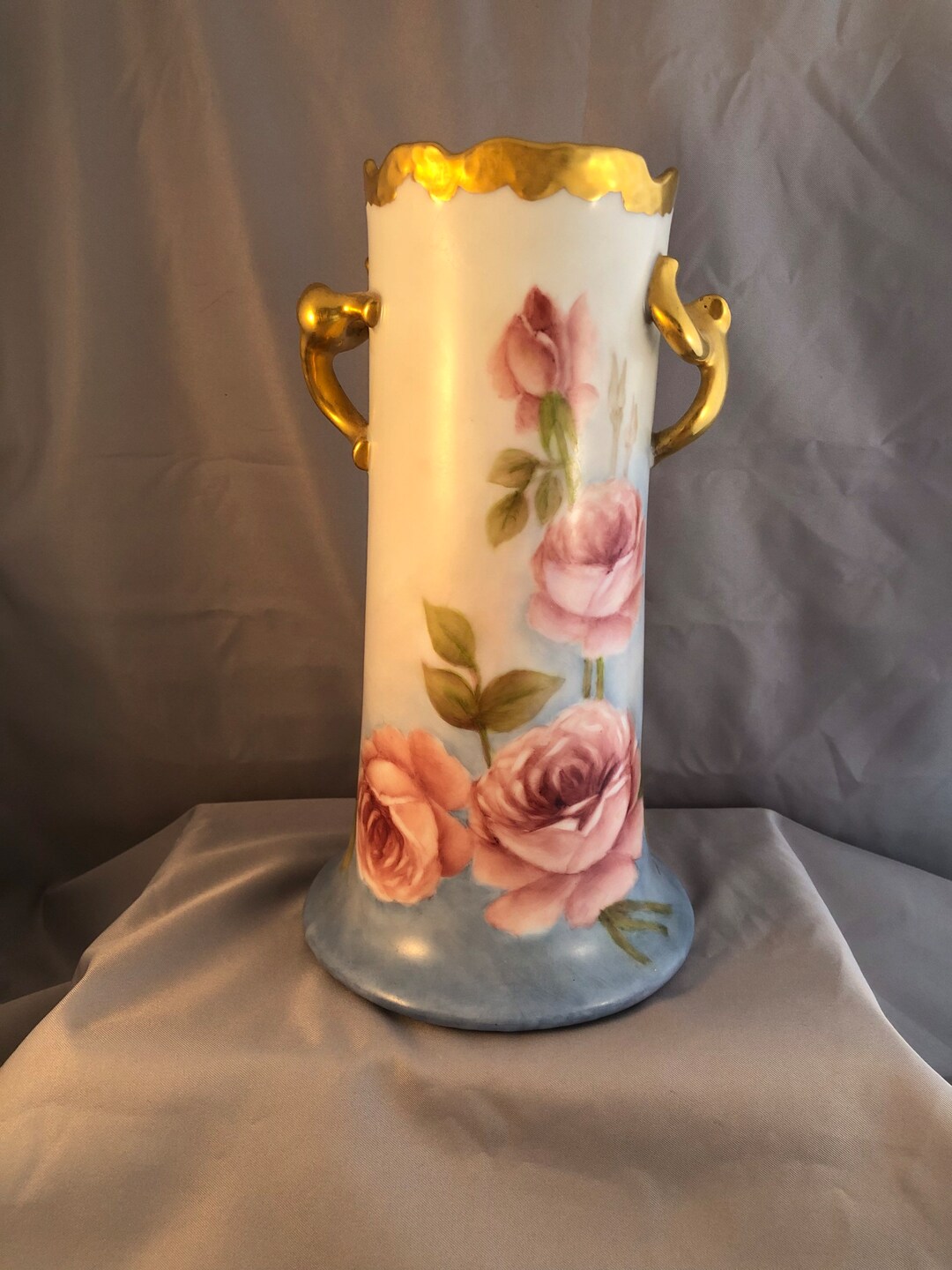 Hand Painted Vase Porcelain Flowers Floral Roses Hobbiest 1989 - Etsy