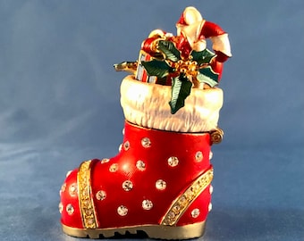 Hinged Christmas Bell Trinket Box Rhinestones Jeweled Chinese Red Painted Enameled Jewelry Ring Holder Boxes Collection Hinged Christmas Bell Trinket Box Rhinestones Jeweled Chinese Red Painted Enameled Jewelry Ring Holder Boxes Collection
