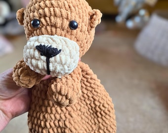 Manta de apego de nutria tejida a crochet, suave y adorable, manta de seguridad supersuave, regalo para baby shower