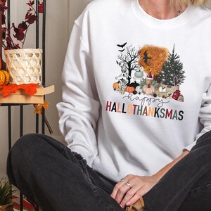 Happy Hallothanksmas Shirt Funny Holiday Mashup Tee Fall Winter Festive Thanksgiving Christmas Halloween T-Shirt