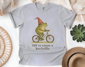 Whimsical Frog Wizard Shirt, Funny Kerfuffle Tee, Vintage Cottagecore Bicycle T-Shirt