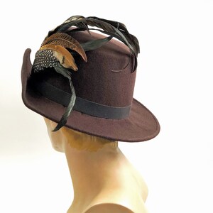 Anjou Hat, Renaissance Hat, Elizabethan Flat Crown Tall Hat in brown Felt with grosgrain trim In stock ready to ship image 4