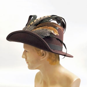 Anjou Hat, Renaissance Hat, Elizabethan Flat Crown Tall Hat in brown Felt with grosgrain trim In stock ready to ship image 3