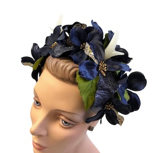 Fairy Antler Headpiece - Navy Blue Silk Flower Crown, Festival Accessory