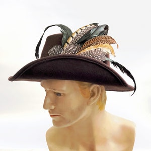 Anjou Hat, Renaissance Hat, Elizabethan Flat Crown Tall Hat in brown Felt with grosgrain trim In stock ready to ship image 2