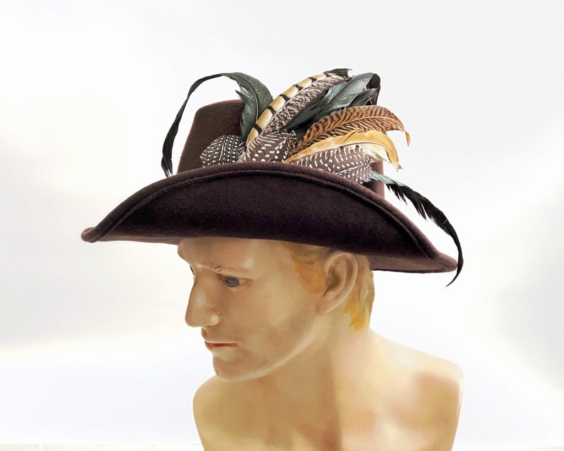 Anjou Hat, Renaissance Hat, Elizabethan Flat Crown Tall Hat in brown Felt with grosgrain trim In stock ready to ship image 2