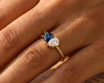 Anillo personalizado con forma de corazón y piedra natal, anillo con dos piedras natales, regalo de aniversario para parejas, regalo de cumpleaños, regalo de graduación, regalo personalizado para ella.