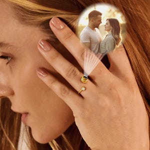 Anillo personalizado con foto y piedras de nacimiento, anillo con proyección de foto personalizada, anillo con imagen en el interior, regalo para ella, regalo conmemorativo, regalos de Navidad