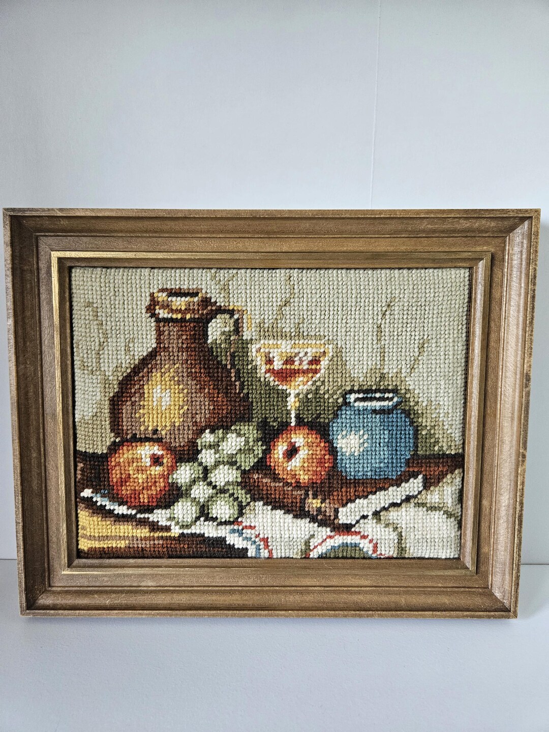 ニードルポイント刺繍の古い額/ゴブラン織り/壁掛け/吊り下げ