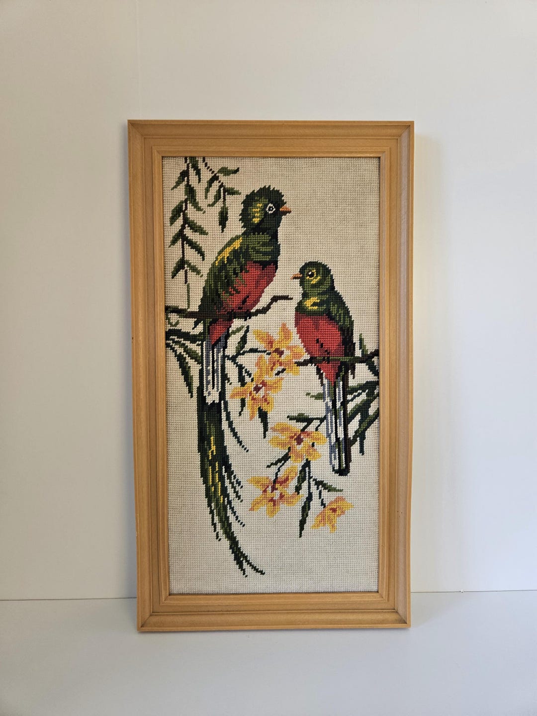 Vintage Framed Needlepoint Parrots Art, Handmade Embroidery - Etsy