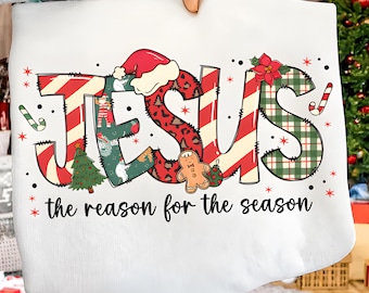 Jesus Christmas PNG Reason For The Season PNG Coquette Bow Christian Retro Preppy Christmas Png Gingham Plaid Tartan Png Holiday Doodle PNG
