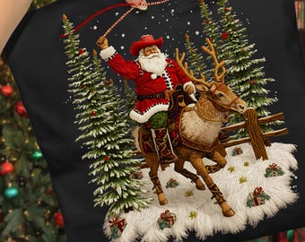 Cowboy Santa Rodeo Christmas PNG, Retro Western Shirt (Digital Download)