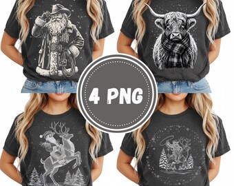 Paquete de imágenes PNG de Papá Noel vaquero, sublimación navideña del oeste, diseño de camiseta con vaca de las Highlands, imágenes prediseñadas navideñas de rodeo, archivo para camiseta navideña rústica de granja