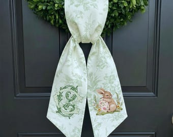 Bunny Wreath Sash, Custom Easter Door Decor, Spring Front Door Accent